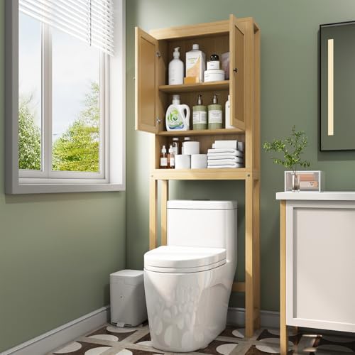 Over The Toilet Bathroom Storage Cabinet with Adjustable Shelf - Natural Rattan Style