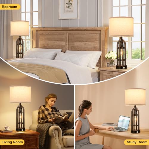 Seealle Table Lamps for Living Room, 3 Way Dimmable Farmhouse Lamp