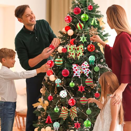 Celltestria 64pcs Christmas Balls with Bows Glittering Hanging Balls Decor — Christmas Ball Kit