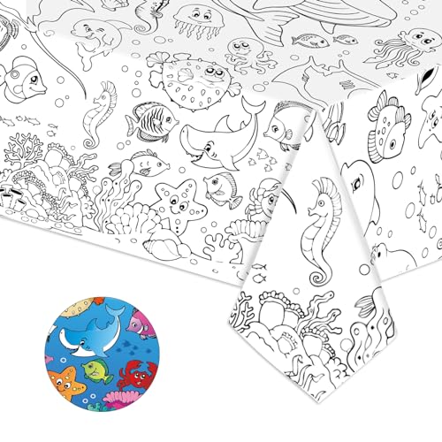 Ocean Coloring Tablecloth 54 x 108 Inches Giant Kids Craft Poster