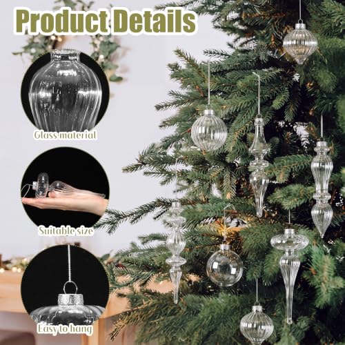 Soulchen 12 Pcs Mercury Glass Christmas Ornaments, Clear & Mixed Shapes (12 Pieces)