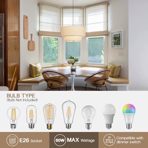 18-Inch Modern Double Drum Fabric Pendant Light for Dining & Living Rooms