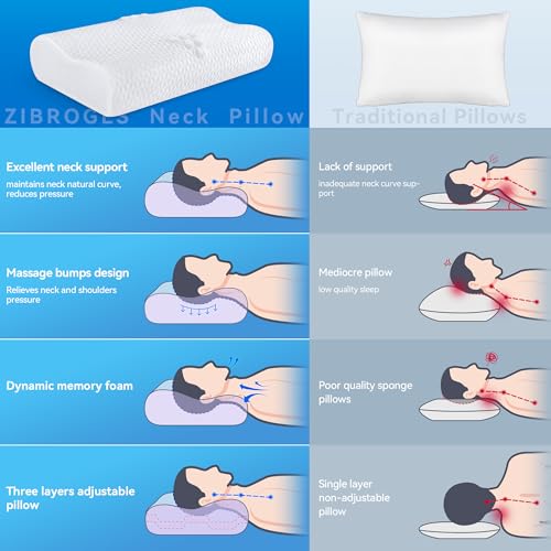Queen Size Cervical Neck Pillow for Pain Relief Adjustable Memory Foam Bed Pillow