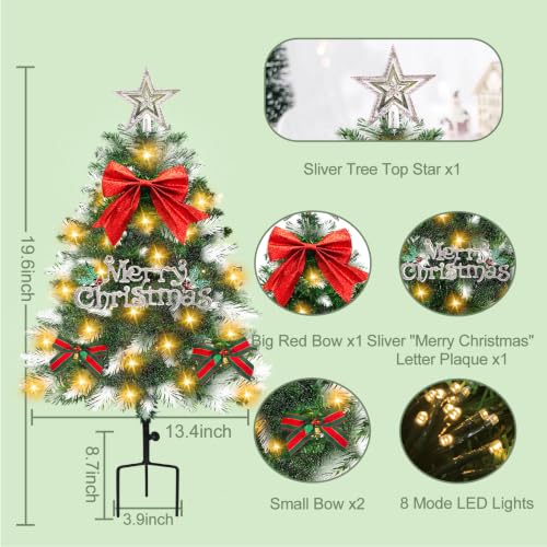 Tailerri Mini Christmas Trees Solar Decor 2 Pack with Snowy Foliage - 8 Lighting Modes