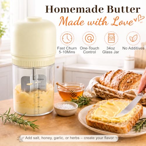 Electric Butter Churner Kit - One-Touch Homemade Butter Maker with Glass Jar