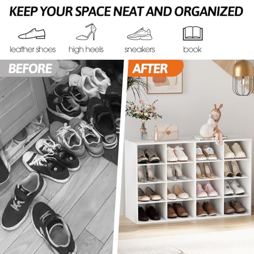 White Garden 4 You 16-Cube 4-Tier Shoe Storage Bench Organizer