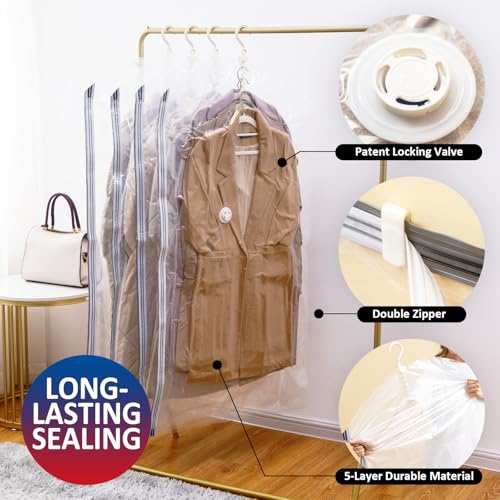 Velmade Hanging Vacuum Storage Bags 6 Long Space Saver with Hanger Rings