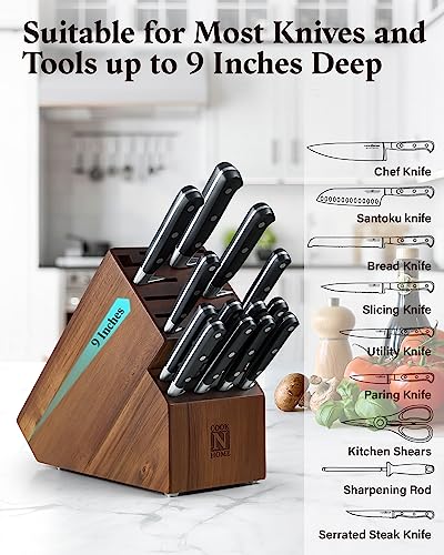 Acacia Wood 20-Slot Universal Knife Block - Natural Finish, No Knives