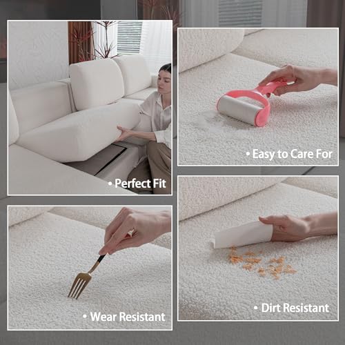 OHSIO Ivory 3-Seat Couch Cushion Cover for Sectional Sofa, Soft Stretch Slipcover