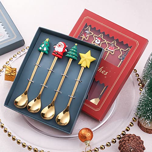Stainless Steel Christmas Tree Spoon Set 6pcs | Santa Snowman Holiday Tableware Gift