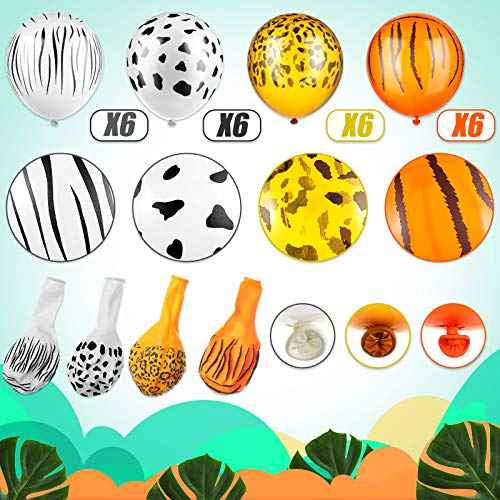 24 Pieces Jungle Animal Print Balloons Jungle Safari Animal Balloons Tiger Leopard Cow Zebra Balloons for Jungle Safari Theme Party Decorations Jungle Birthday Party Decorations