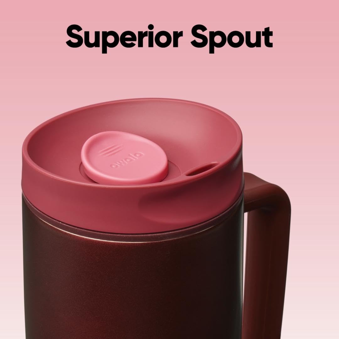 Owala SmoothSip Slider Stainless Steel Insulated Travel Mug with Handle, 100% Leak Proof, For Hot and Cold Drinks, Travel Friendly with Sliding Lock Lid, 24 oz, BPA Free, Leak Proof, Black Cherry