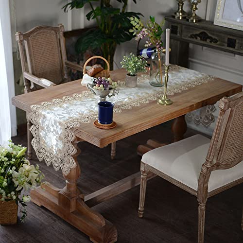 ARTABLE Light Brown Lace Table Runner 16x60 Inch Macrame Dresser Scarf