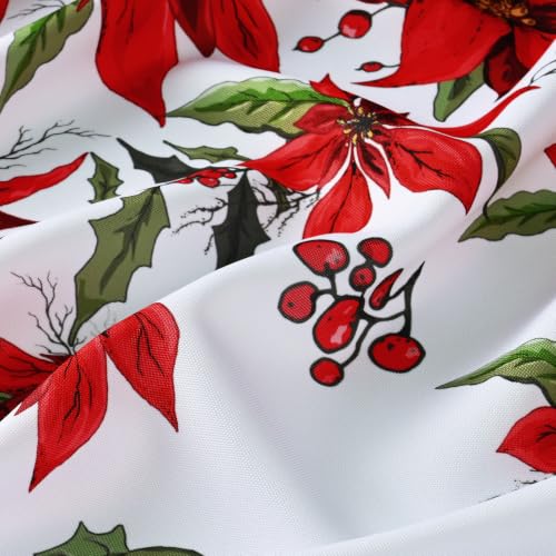 FRAMICS 84 in White Poinsettia Christmas Curtains, Light Filtering, 2 Panels