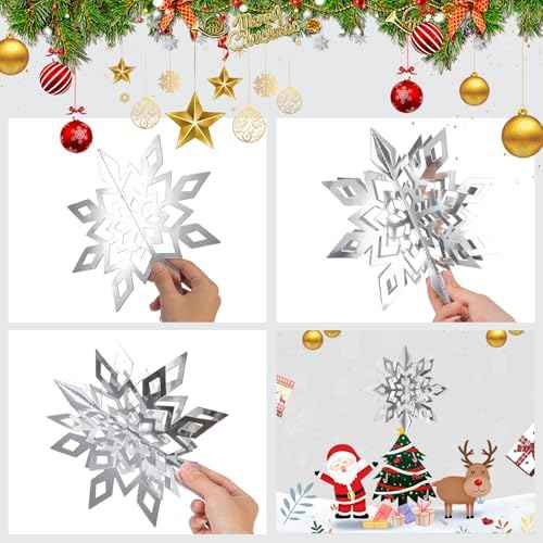 18pcs 3D Silver Large Paper Snowflakes Hanging Snowflake from Ceiling Christmas Hanging Decorations Winter Wonderland Supplies