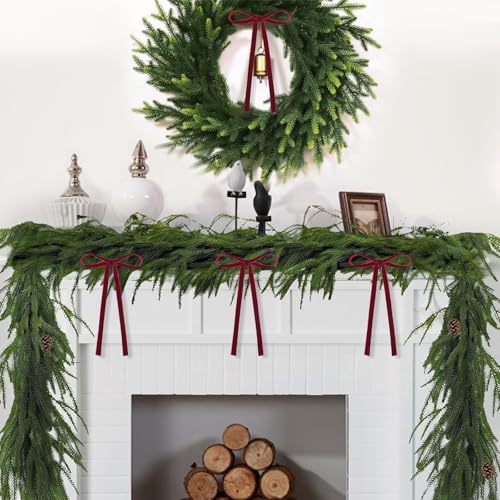 Yastouay 24 Pcs Burgundy Velvet Bows for Christmas Tree, 5 x 7 Inch Christmas Tree Bows, Velvet Christmas Bows for Wreath Gifts Garland Fireplace Candlestick Party DIY Home Decor