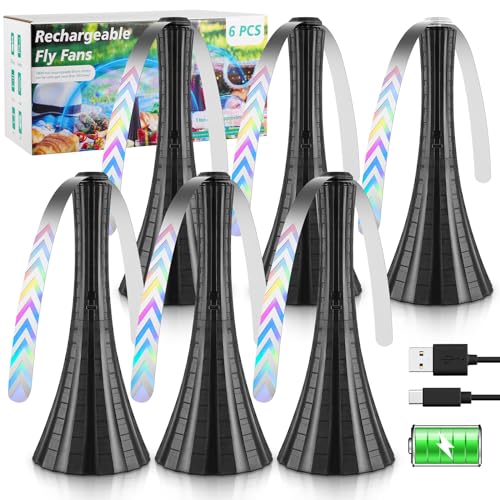 Adawook 6-Pack Rechargeable USB Fly Fans for Outdoor Tables - Black, Collapsible, Bug Repellent