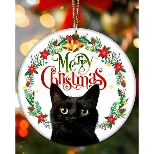 Black Cat Ornament for Christmas Tree - Keepsake Gifts for Cat Lovers, Mom and Women