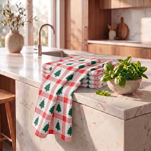 Urban Villa Christmas Tree Kitchen Towels 20x30 (Set of 6) 100% Cotton