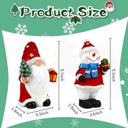 Christmas Gnome Figurines 2 PCS Xmas Snowman Decoration Indoor Resin Collectible Statue Cute Holiday Ornament for Table Home