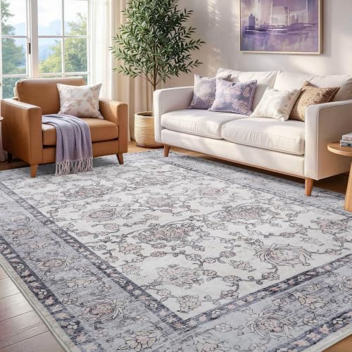 5x7 Washable Non-Slip Area Rug for Living Room - Vintage Style, Durable, Easy Care
