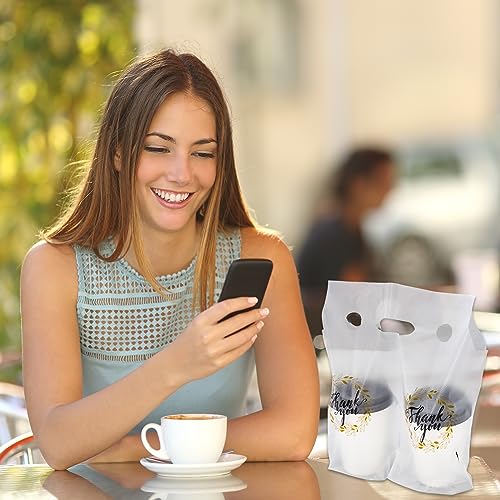 Whaline 1000 Count Thank You Handle Drinking Bags for Beverage Delivery, 11 x 12.2 Inch, Handles & Compartments