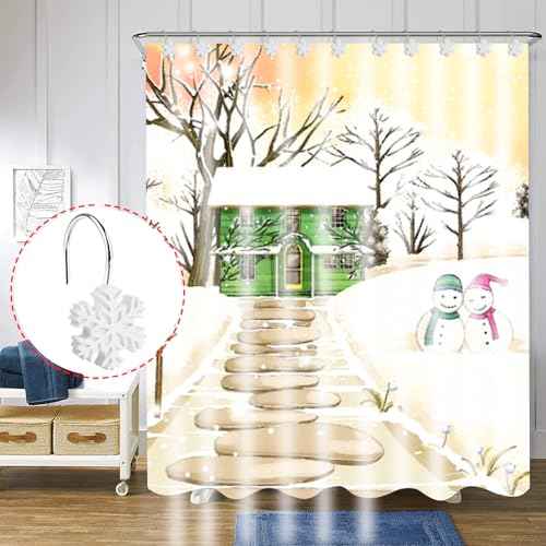 Snowflake Decorative Shower Curtain Hooks, 12-Pack Christmas Winter Decorative Snowflake Shower Hooks for Bathroom Decor Rust Proof Shower Curtain Rings Hangers (Snowflake)