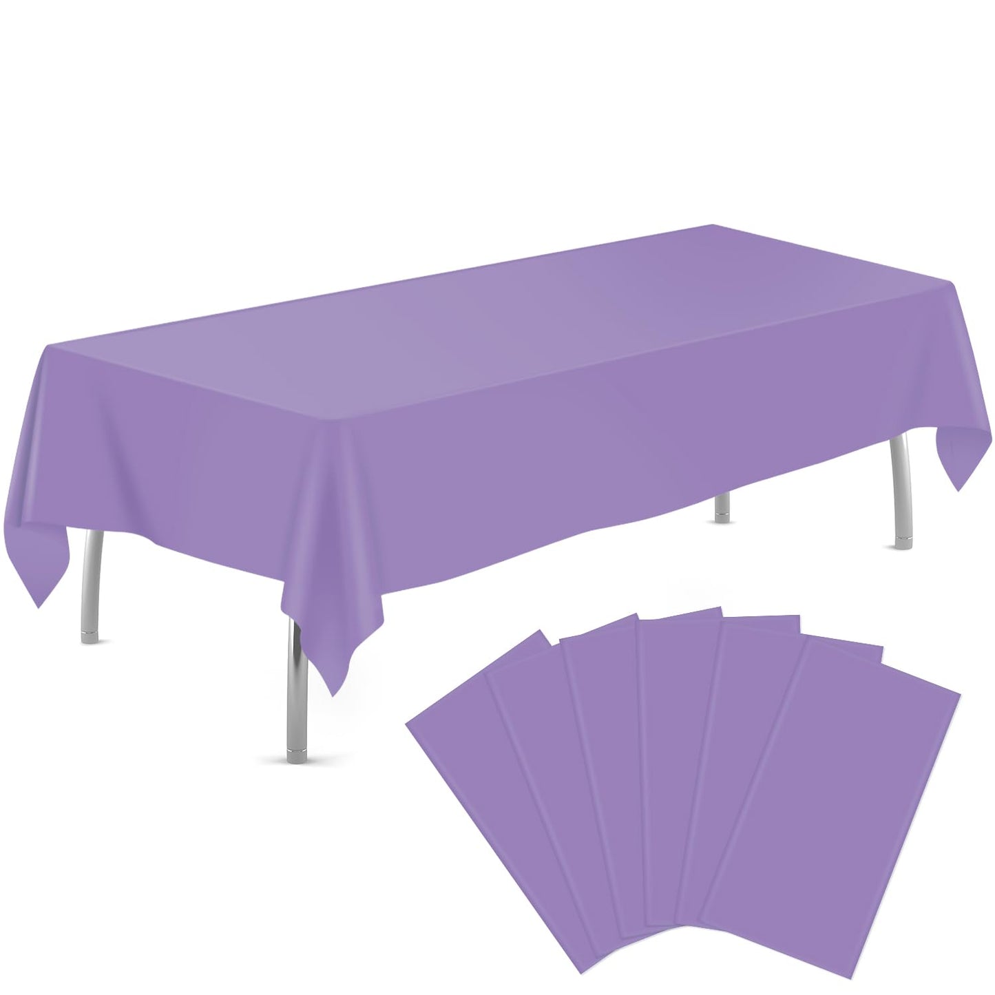 tujol Lavender 6 Pack Plastic Table Cloth 54" x 108", Disposable Tablecloths Rectangle Table Cover, Plastic Tablecloths for Parties