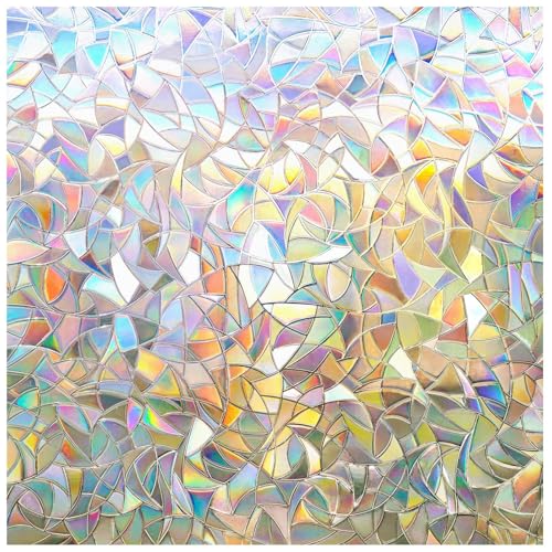Rabbitgoo Rainbow Window Privacy Film 35.4x157.4 Inches - Clear, Stained Glass Cling with UV Block