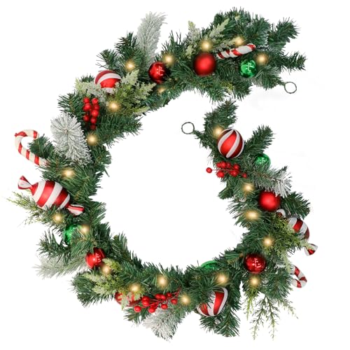 VCUTEKA 6FT Candy Cane Lighted Christmas Garland w/ 25 LED Lights for Indoor/Outdoor