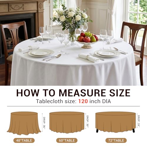 White Round Tablecloth 120 Inch 10 Pack - Washable Polyester Cover for 48-72 Inch Tables - Wedding & Party Linen