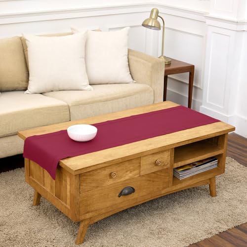 Solino Home Beet 14x60 Inch Pure Linen Table Runner with Hemstitch - Durable & Elegant