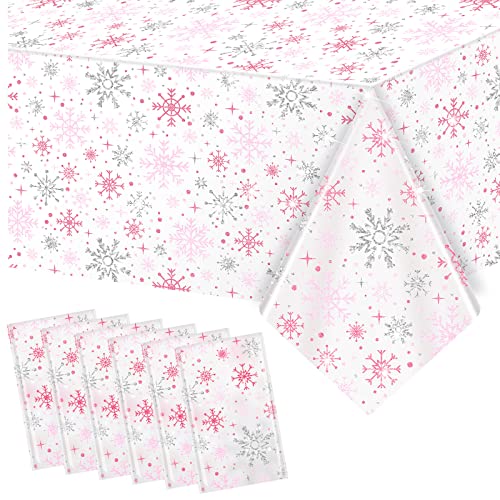 Jecery Pink Snowflake Winter Tablecloths - Set of 6 Waterproof Party Decorations