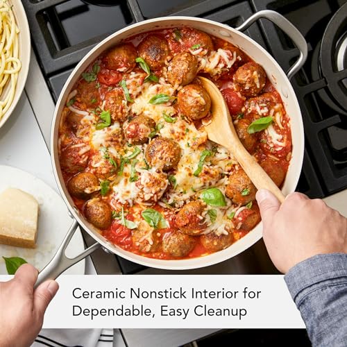 5 Quart Matte Black Hard Anodized Ceramic Nonstick Saute Pan with Lid - Oven Safe
