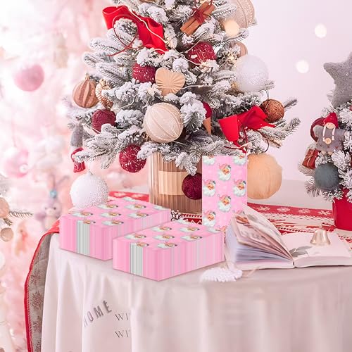 Pink Christmas Paper Napkins with Santa Claus & Snowflakes - 100 Pack