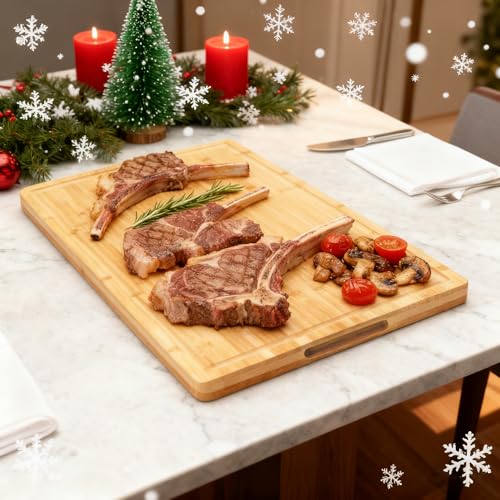 Utoplike Extra Large XXXL Bamboo Cutting Board 24 x 16 Inches with Handles, Double-Sided Juice Grooves