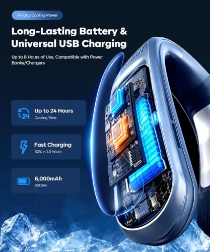 Beyn Light Blue Neck Cooler Fan with 6000mAh Battery, 3-Speed Personal Air Conditioner