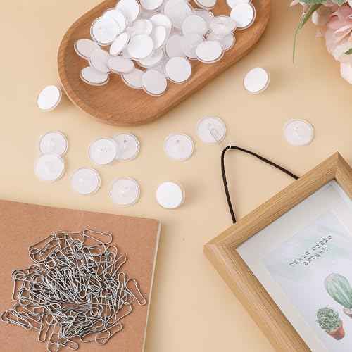 100 Pack Ceiling Hooks Adhesive, Removable Sticky Hooks for Hanging, No-Drill Transparent Ceiling Discs Hanger with Metal Hook for Festival Wedding Birthday Party Christmas Decorations