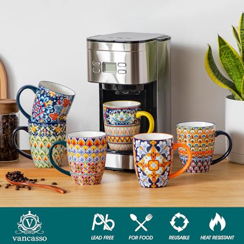 Vancasso SIMI 16 oz Coffee Mug Set of 6 - Ceramic Boho Pattern Drinkware