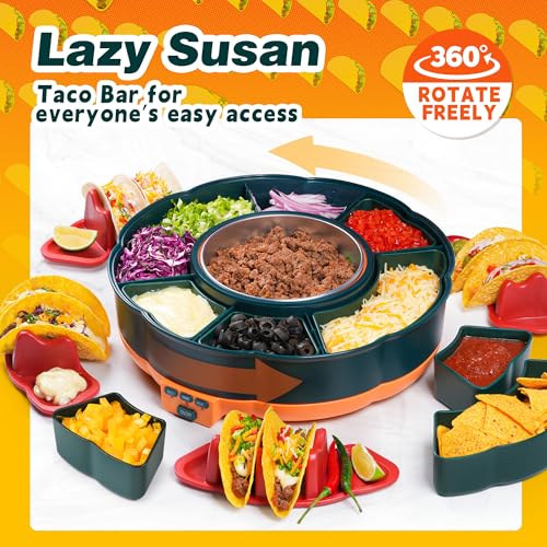 150W Taco Tuesday Kit with 3-Temp Control & 6 Trays - Lazy Susan Taco Bar Set