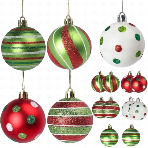 12-Pack 2.4 Inch Red & Green Christmas Ball Ornaments - Glitter Hanging Bulbs