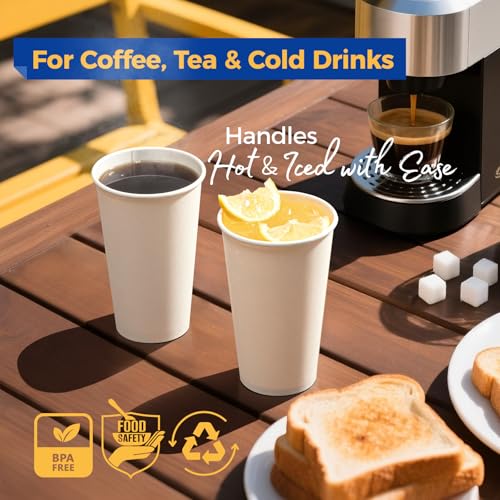 16 oz Disposable White Coffee Cups Bulk Pack - Fit Meal Prep 1000 Count, Hot & Cold Beverage Cups for Party Office Home