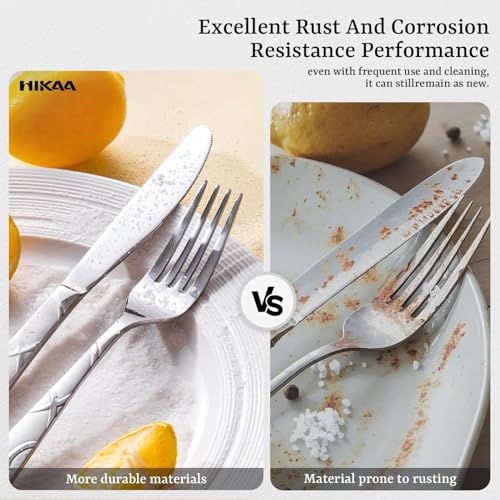 HIKAA 40-Piece Silver Flatware Set for 8, Dishwasher Safe Kitchen Cutlery