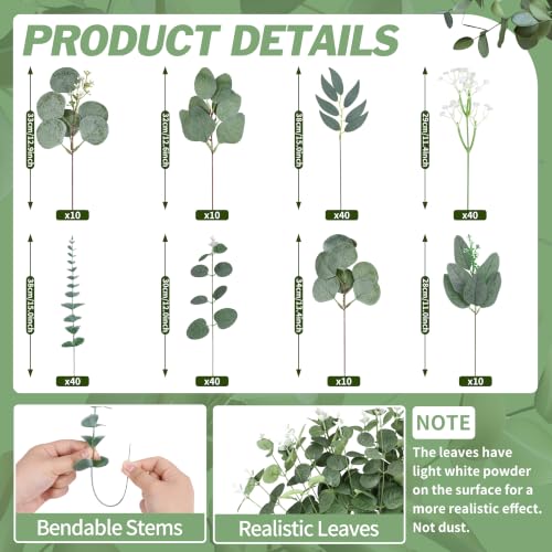 Artificial Eucalyptus Stems Bulk 200 Pieces for DIY Floral Arrangements & Wedding Decor