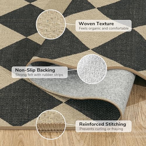 Black Checkered Outdoor Patio Rug 3x5 Washable Non-Slip Entryway Mat - Lessymo