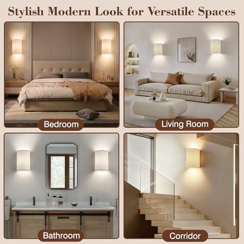 Yunaking Cream Rechargeable Wall Sconce Set of 2 with 10000mAh Battery & Dimmable RGB Light
