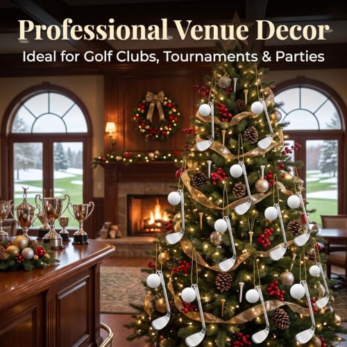 Golf Christmas Ornaments Set - White Golf Balls & Pins for Holiday Decor