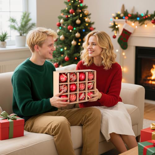 EverMerry Red & Gold Christmas Ornaments Set 12-Pack - 3.1 Inch Holiday Balls with Variety