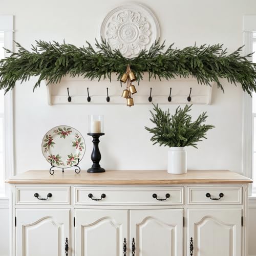 HOHOTIME 16 Pcs Christmas Norfolk Pine Branches Real Touch Decor Set