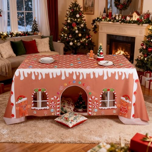 Breling Christmas Gingerbread Man Playhouse Tablecloth 11.8 x 8.5 ft - Holiday Party Decor